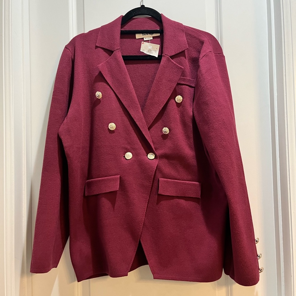 NWT Eva &Paige Rayon Blend Double Breasted Gold Buttons Blazer  XL  Burgundy
